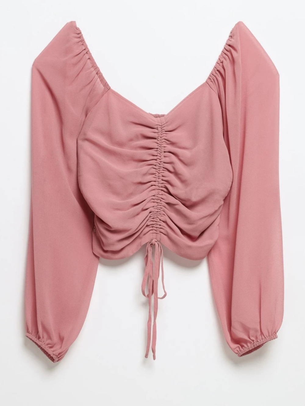 New coastal cowgirl festival Pink Ruched Long-Sleeve Crop Top S Dusty Rose 39$